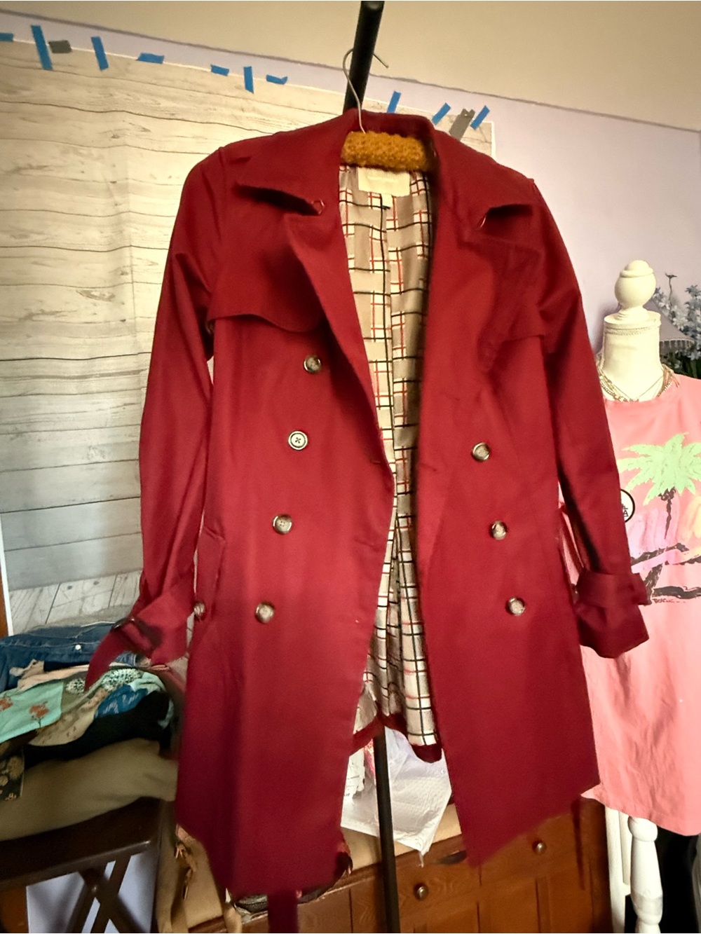 Banana Republic Deep Red Double-Breasted Trench Coat